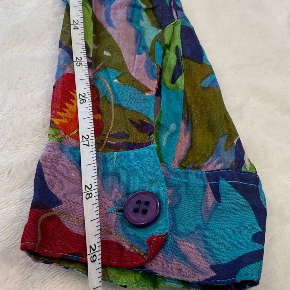 Intense vibrant floral Patterned crinkle blouse semi sheer long sleeves SZ Med - Picture 7 of 8
